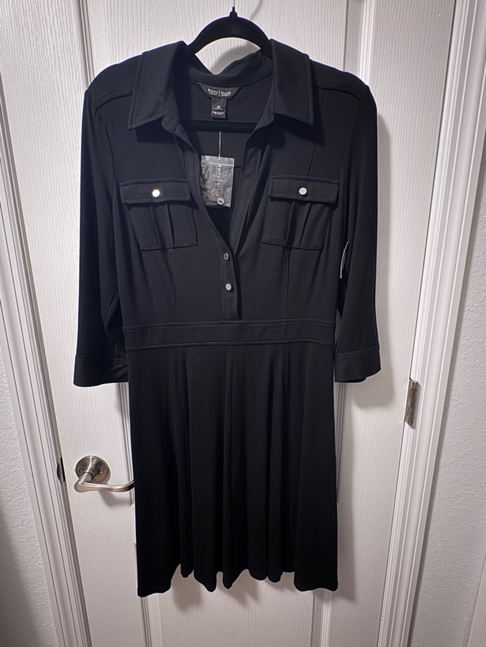 White House Black Market Black Long-Sleeve Shirt Dress